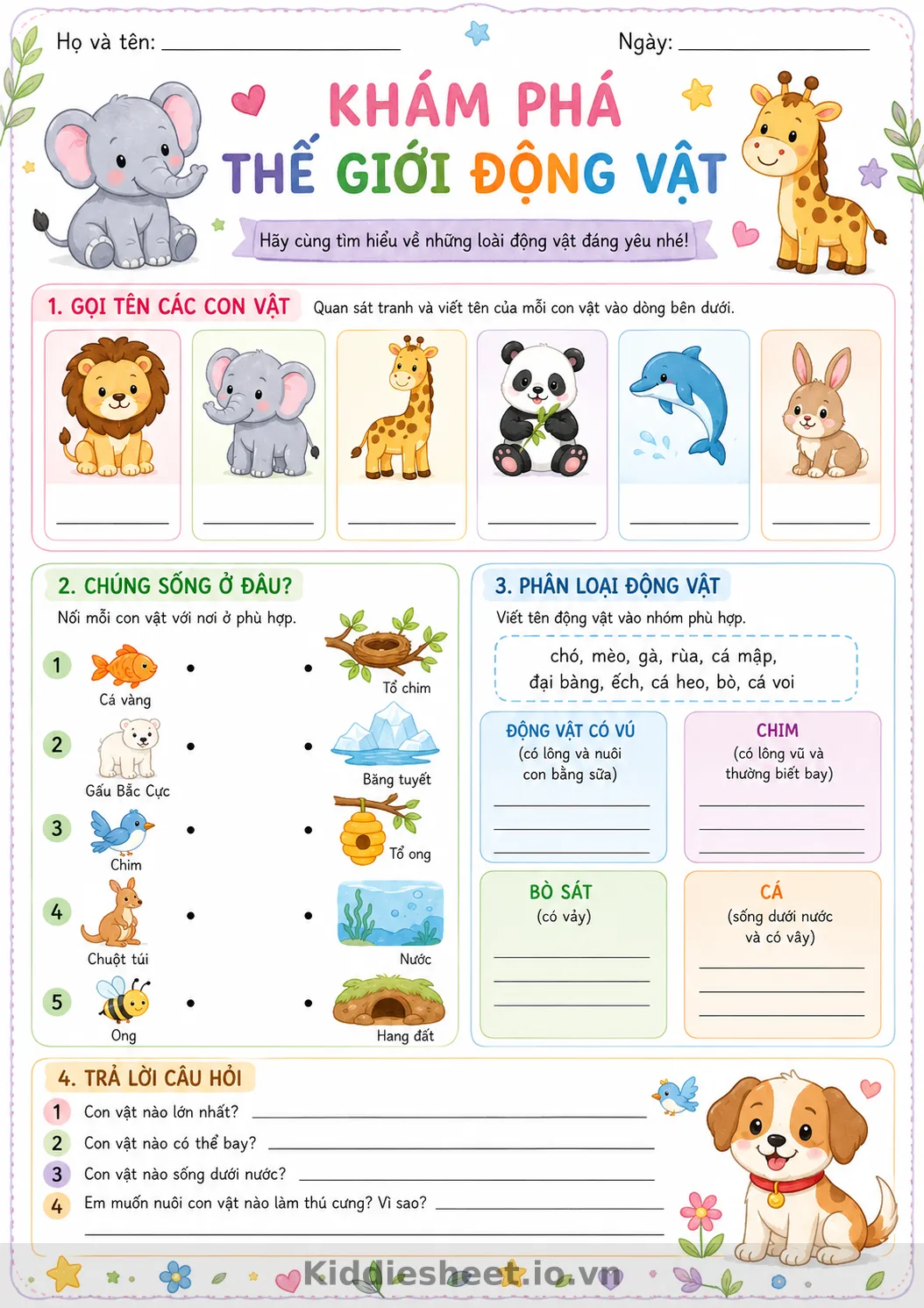 Xem thử học liệu Worksheet Tiếng Việt: Khám Phá Thế Giới Động Vật Cho Trẻ Mầm Non Và Lớp 1 (File In A4 Miễn Phí) - Trang 1