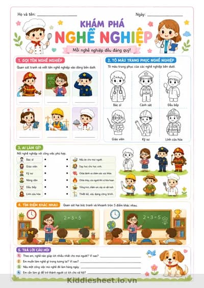 Worksheet Tiếng Việt: Khám Phá Nghề Nghiệp Cho Trẻ Mầm Non Và Lớp 1 – Phiếu Học Tập In A4