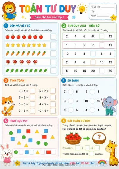 Worksheet Toán Tư Duy Lớp 1 – Bài Tập Phát Triển Tư Duy Logic Cho Trẻ