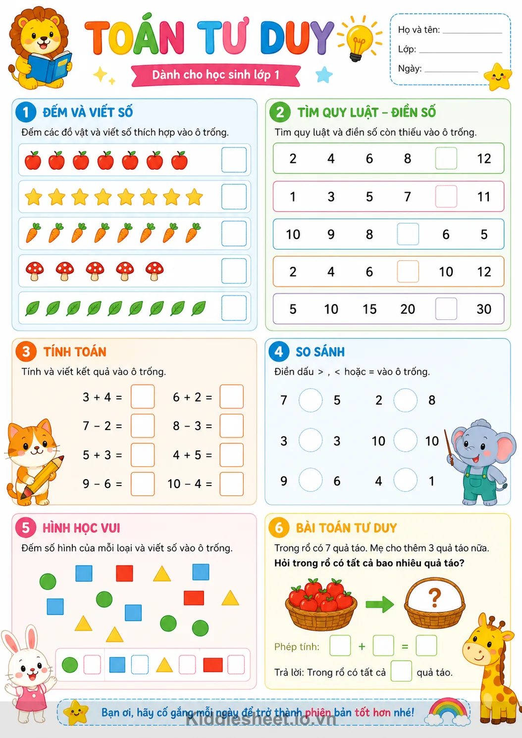 Xem thử học liệu Worksheet Toán Tư Duy Lớp 1 – Bài Tập Phát Triển Tư Duy Logic Cho Trẻ - Trang 1